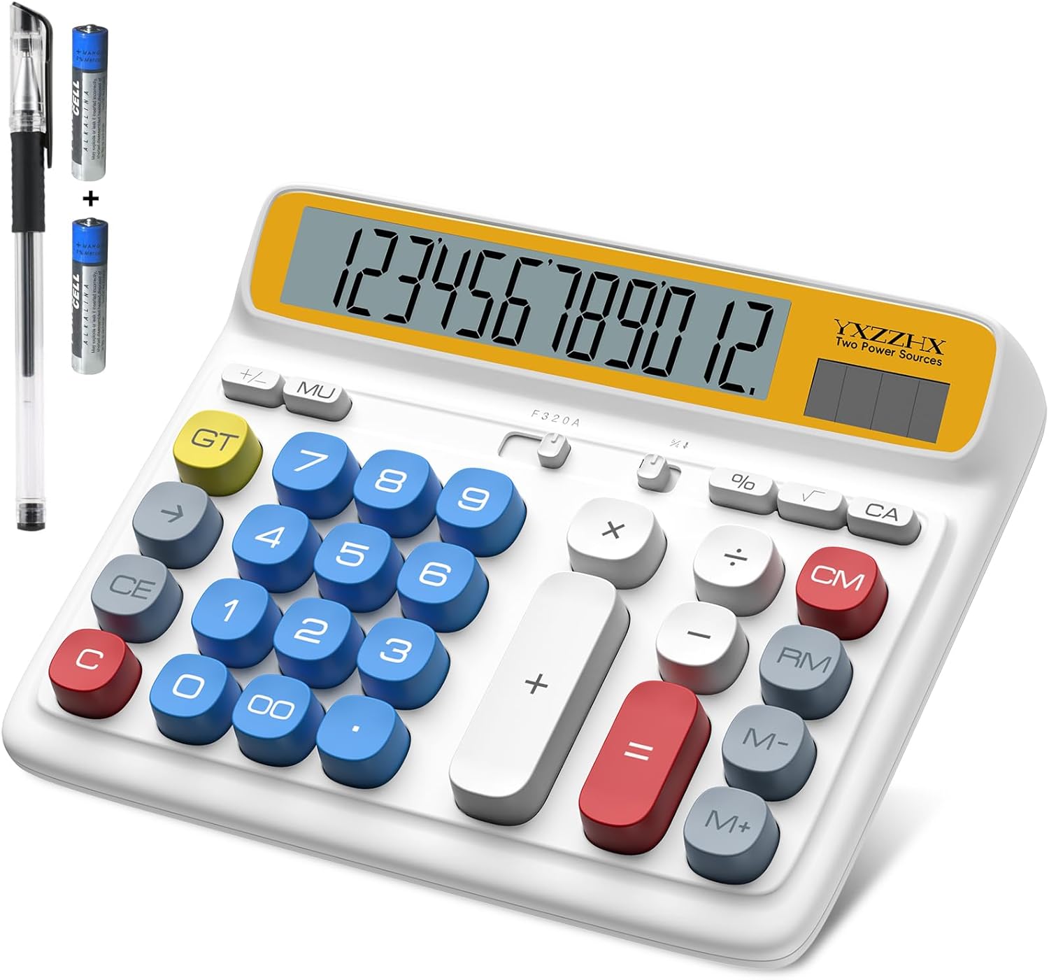 yxzzhx Desktop Calculator: 5-Inch Large LCD Display, 12-Digit Solar & Battery Power, Big Buttons for Office Home Blue