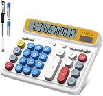 Desktop Calculator with Extra Large 5-Inch LCD Display, 12-Digit Two Way Power Solar & Battery Office Calculator with Big Buttons for Business, Accounting & Home Use(Black)
