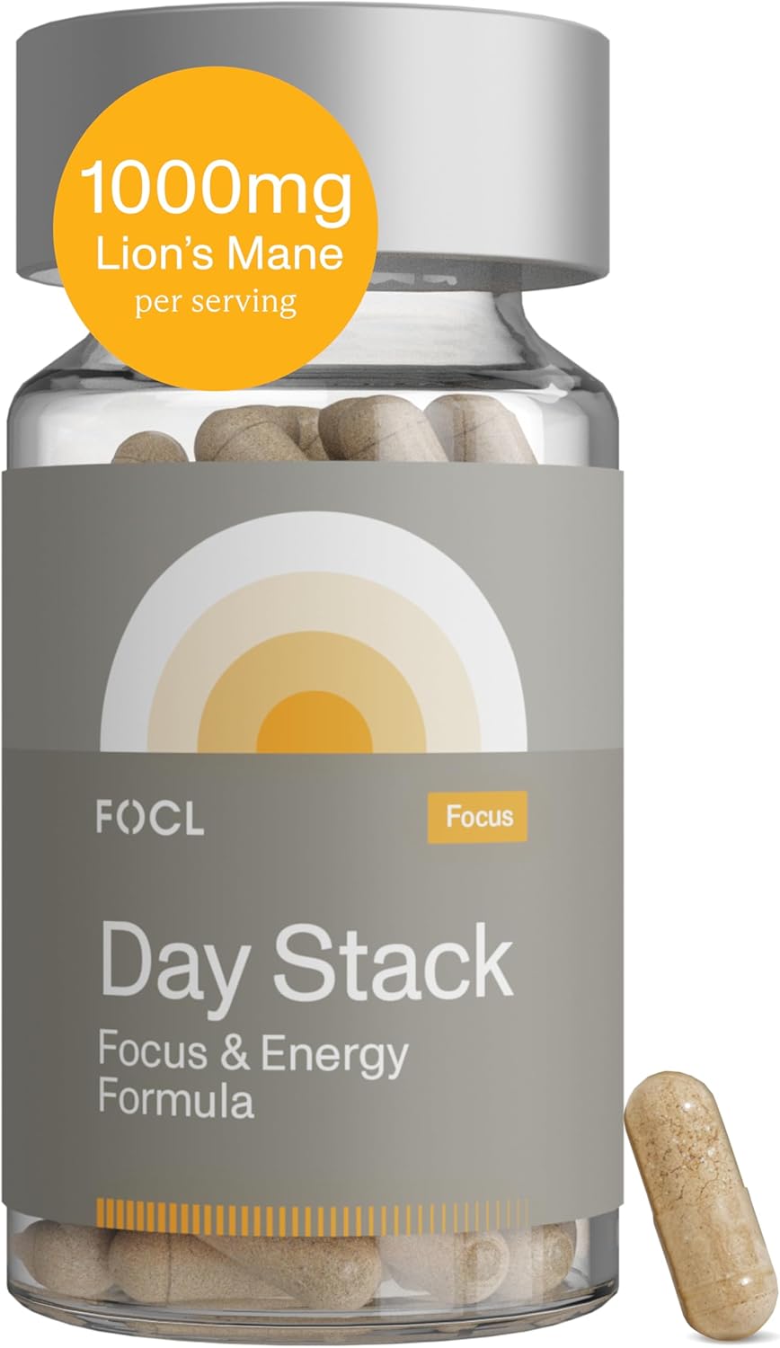 FOCL Focus Supplement for Adults - Lions Mane Supplement Capsules for Improved Focus, Memory, Calm Mind, Cognitive Performance & Stress Relief - Natural Nootropic Brain Health Solution + Energy Boost