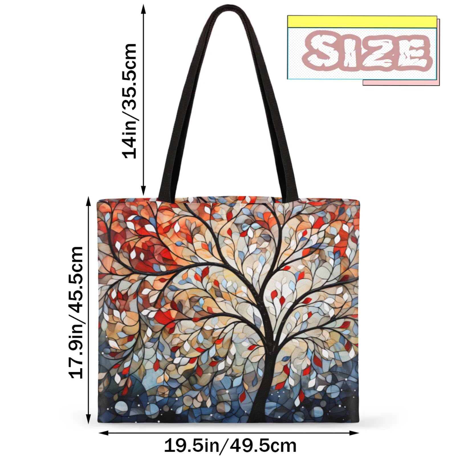 Mularoka Beautiful Abstract Tree Square Canvas Tote Bag Top Handle Purses Stylish Women Canvas Shoulder Tote Bags Reusable Handbags for Work Travel Picnic Beach Shopping Gym Hiking