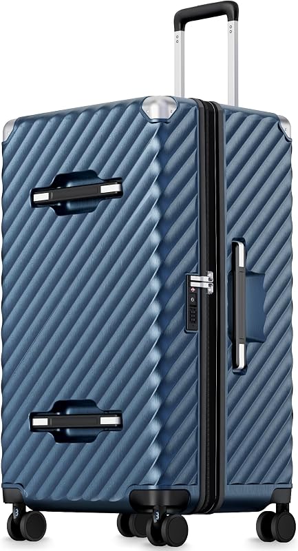 Expandable Trunk Checked Suitcase, Blue, 28"