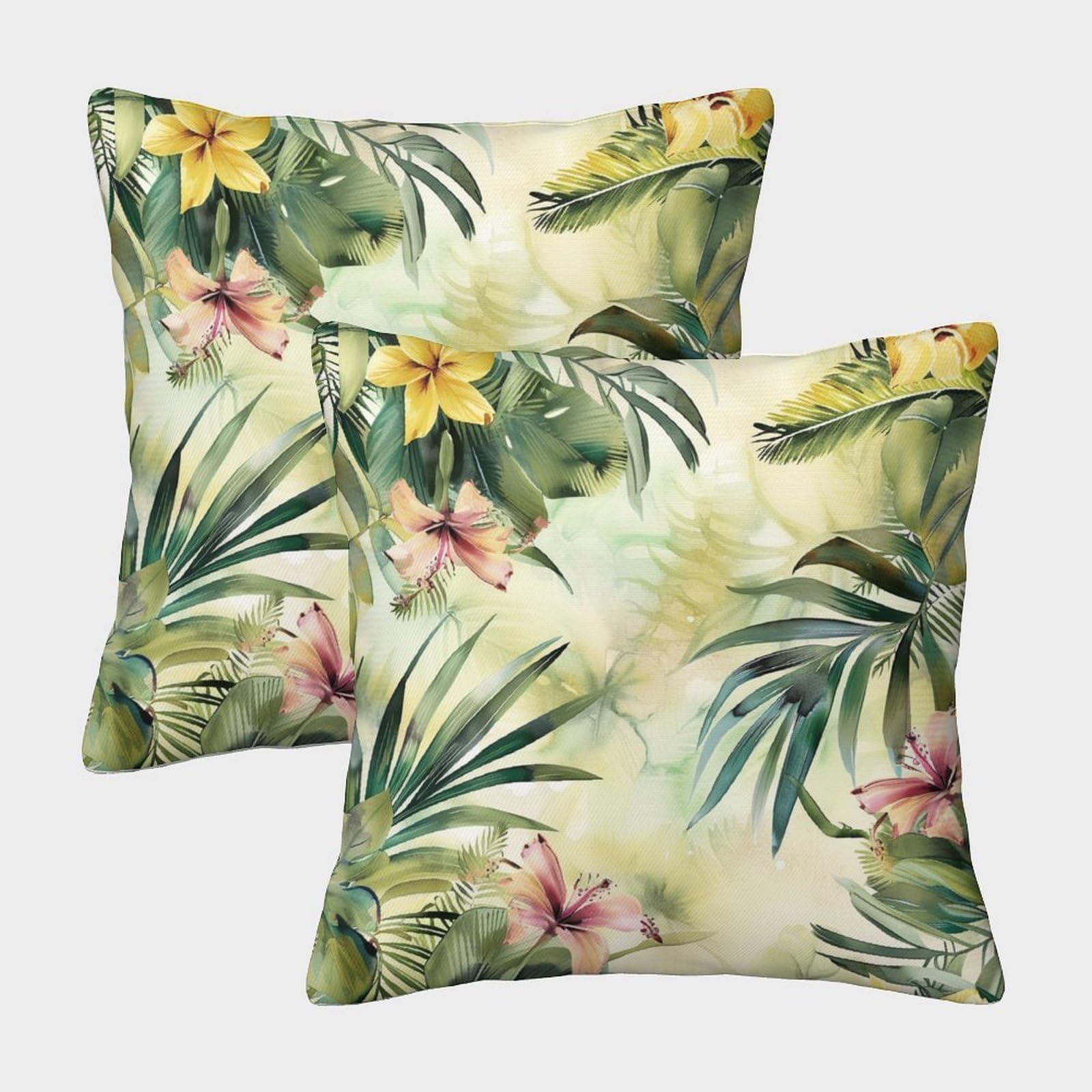 kaiyun 2 Pack 45x45cm Pillow Cases,Tropical Plants - Watercolor Art Decorative 3D Printed Cushion Cover,sofa Bed Decorative Cushions