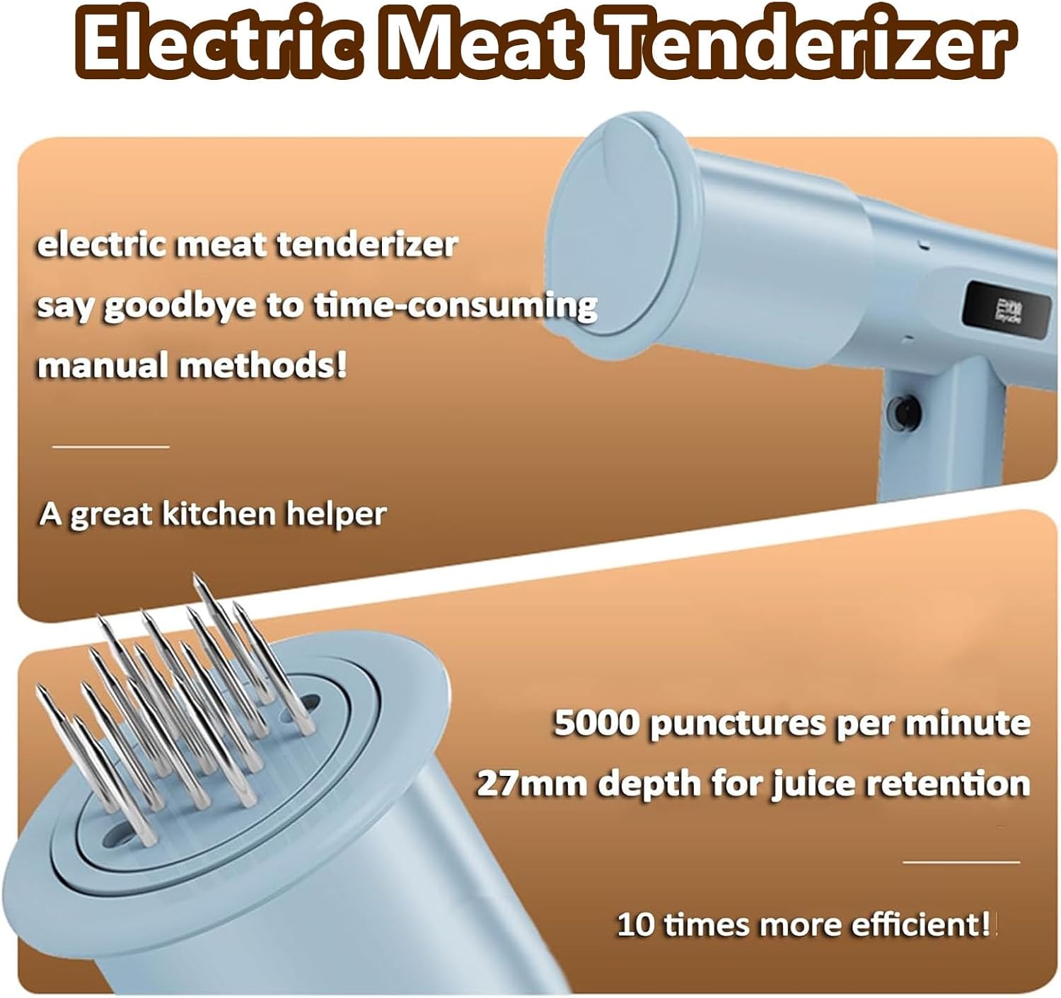 Electric Meat Tenderizer, Meat Tenderizer Machine, with 13 Stainless Steel Sharp Needle, Kitchen Cooking Tool, Piercing 5000 Times Per Min, for Tenderizing, BBQ, Marinade