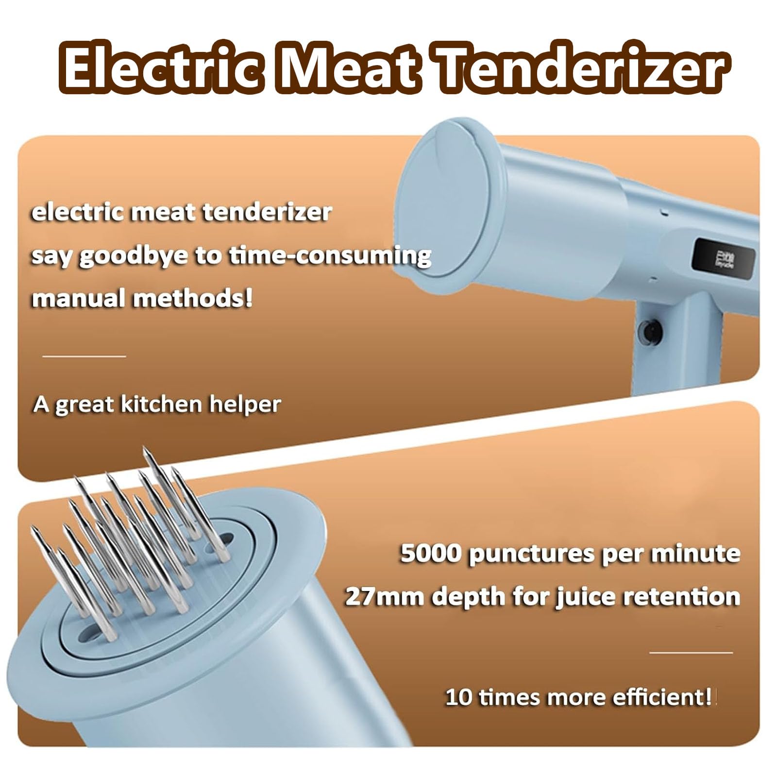 Elektrischer Fleischklopfer mit Edelstahlnadeln, Piercing 5000 Mal pro Minute, unverzichtbares Küchenwerkzeug zum Zartmachen von Fleisch und Marinaden