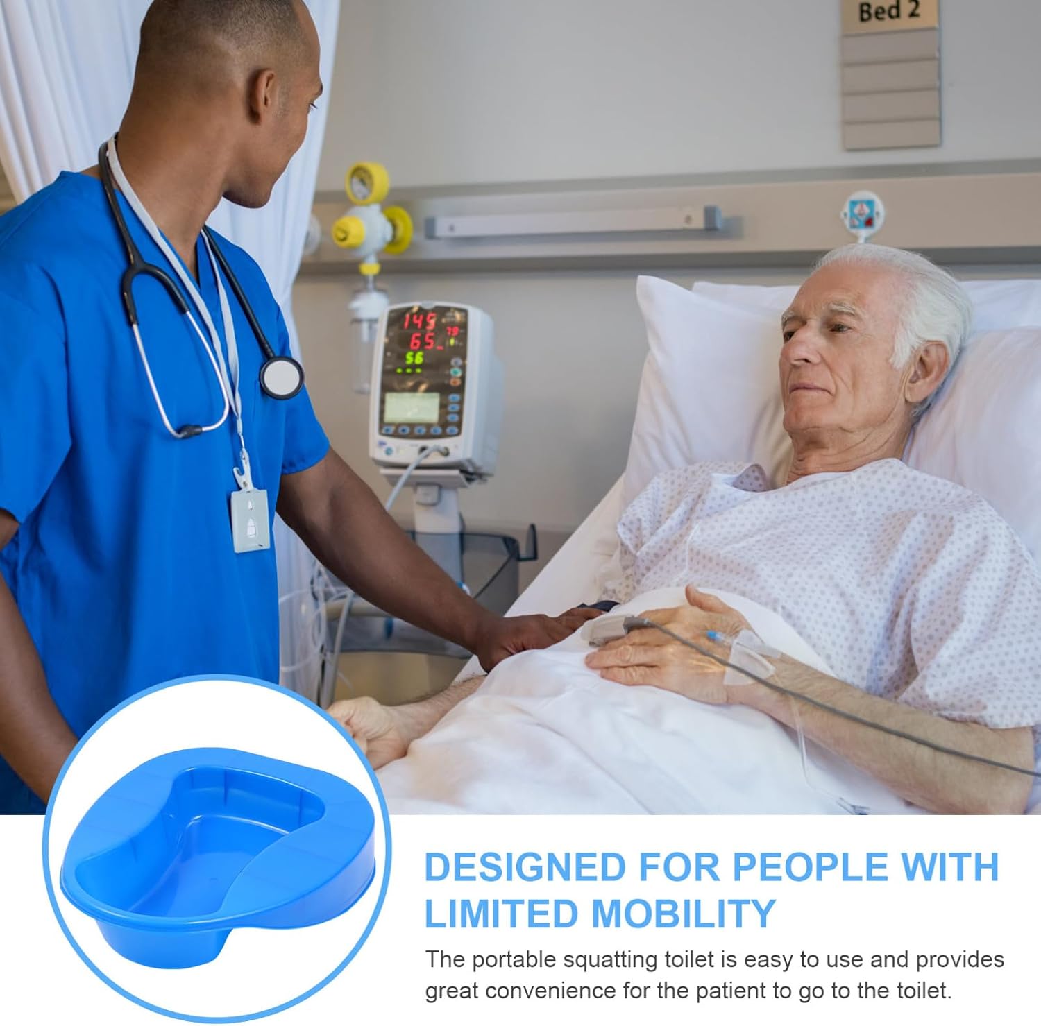 Ipetboom Thickened Bedpan for Bedridden Elderly Patients with Integrated Injection Molding and Easy to Carry Design, Blue Plastic Potty for Bed Use and Going