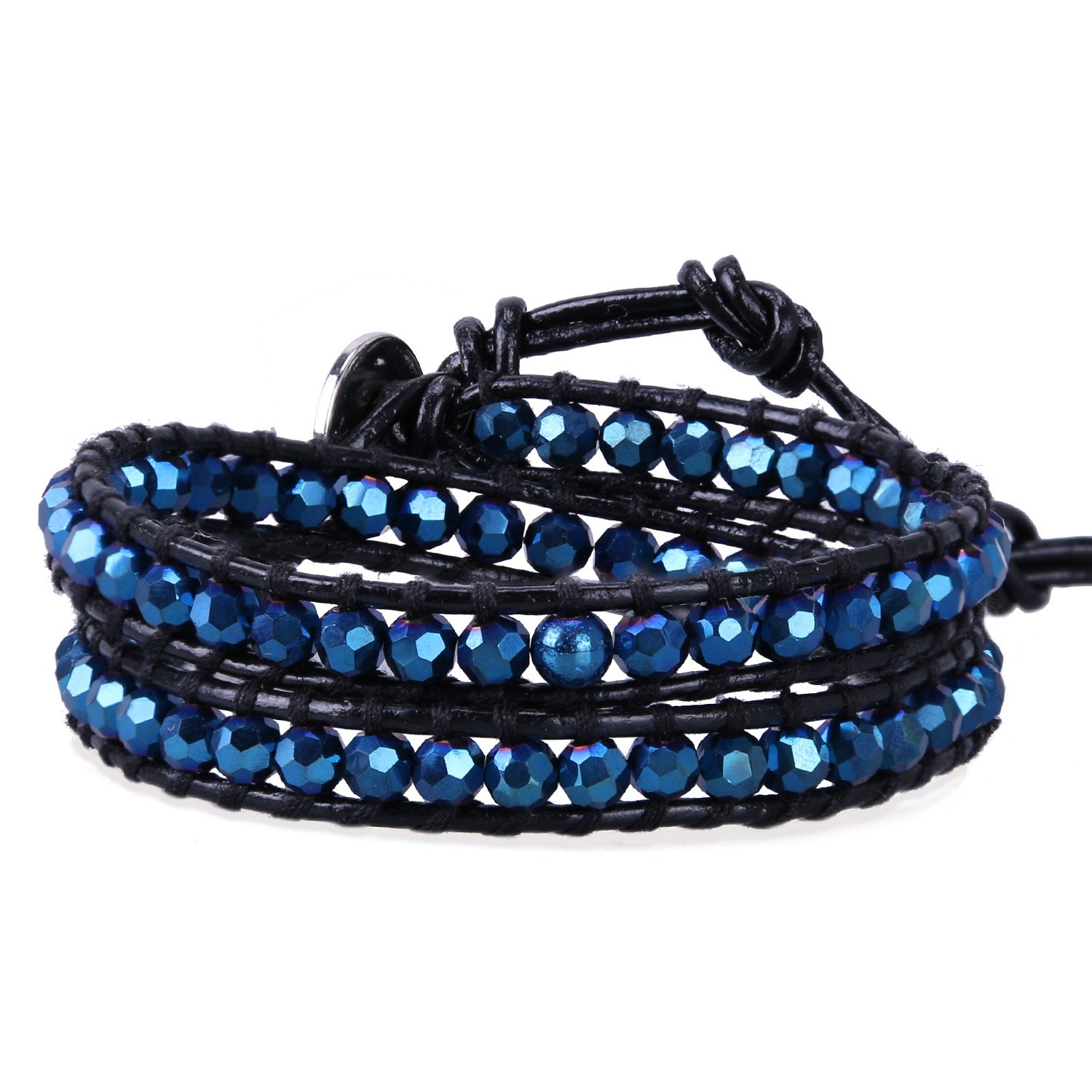 KELITCH Natural Agate Onyx 2 Wrap Bracelets Handmade Leather Strand Bracelets Fashion Jewelry