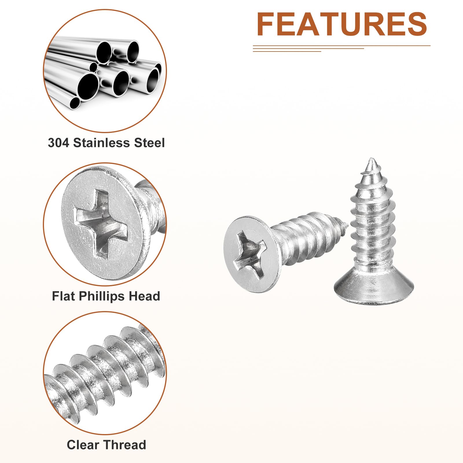 DTGN 20Pcs #14x3/4" Flat Head Wood Screws, 304 Stainless Steel Phillips Self Tapping Screws - Good for Woodworking Furniture - Silver - Image 4