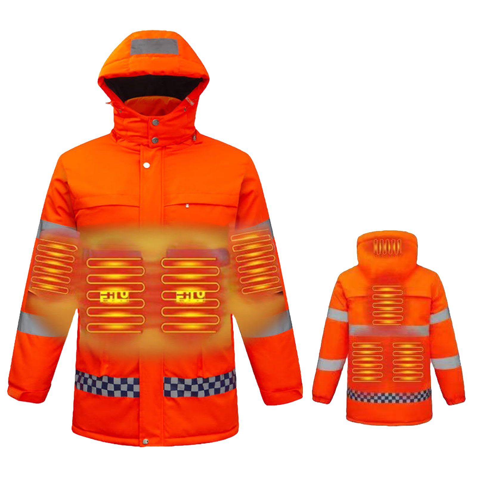 Kurtka odblaskowa, podgrzewana kurtka odblaskowa, odzież robocza o wysokiej widoczności, kamizelka ocieplana z elementami odblaskowymi.Orange,2XL