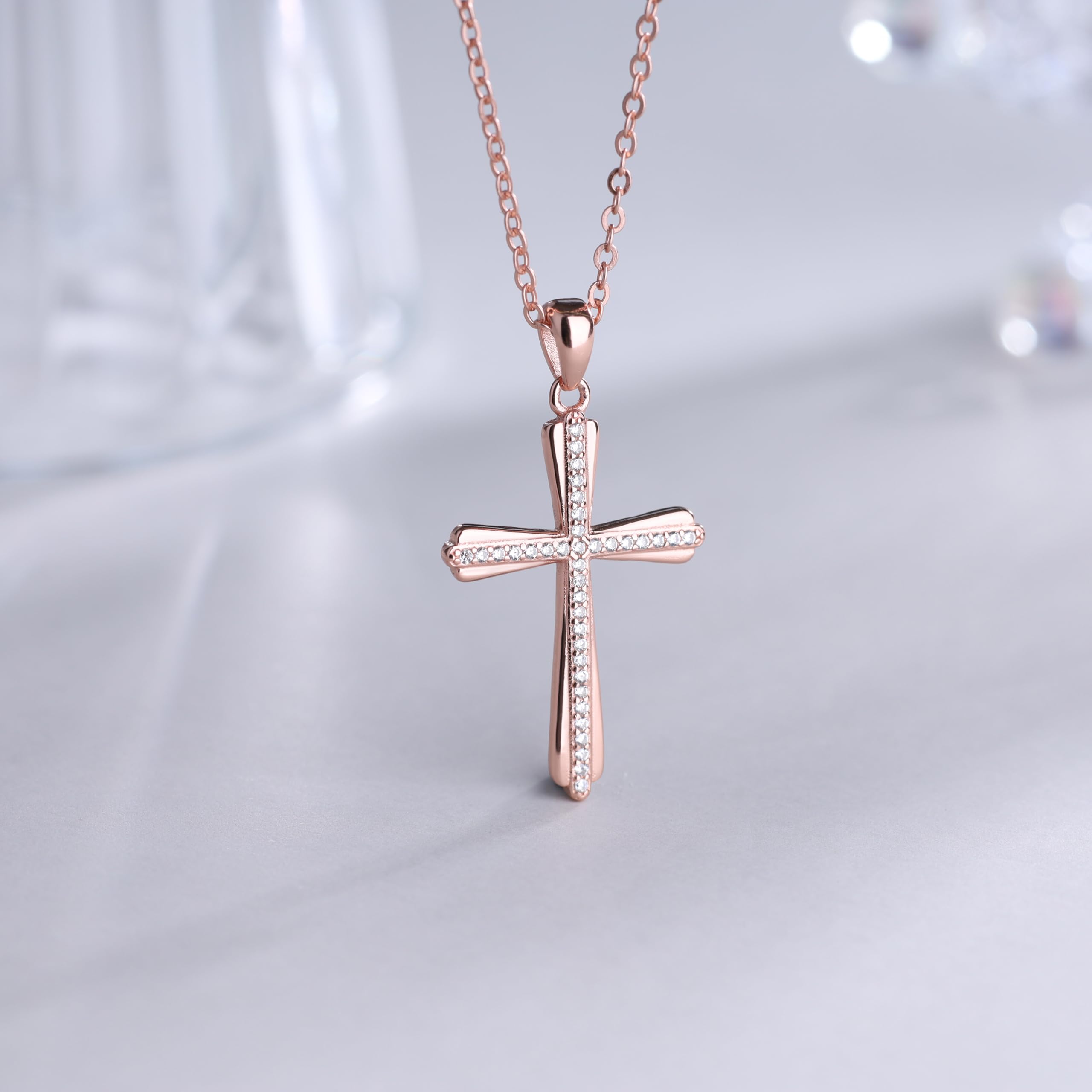 GAVU Collana in Argento con Ciondolo Croce con Piccoli Diamanti da Donna
