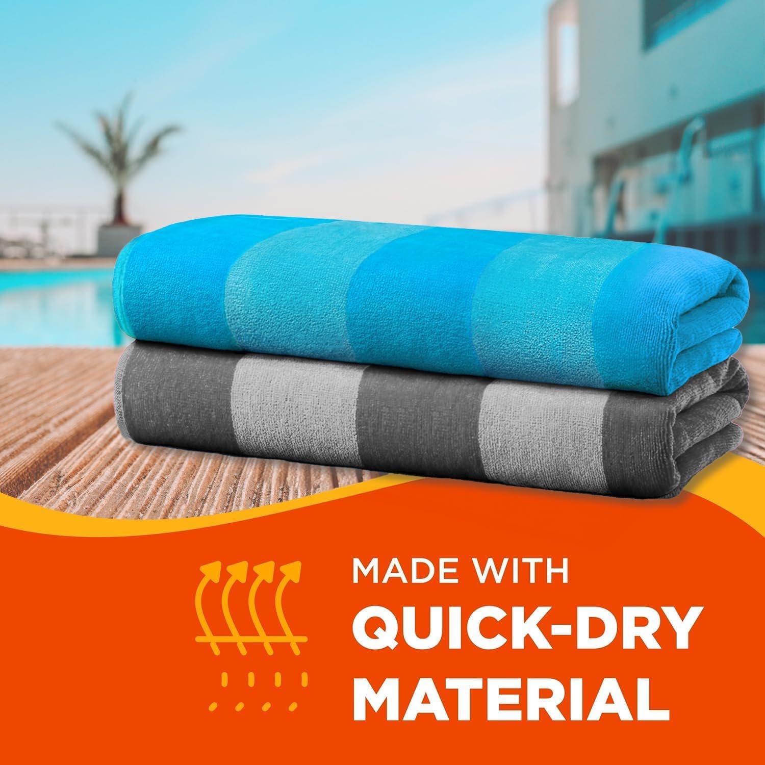 Kaufman - Ultrasoft, Plush 100% Combed Ring Spun Yarn Dye Waffle Weave Cotton Velour Oversized 30” x 60” Highly Absorbent Quick Dry, Colorful Striped Beach Pool and Bath Towel (Multicolor, 2 Pack)