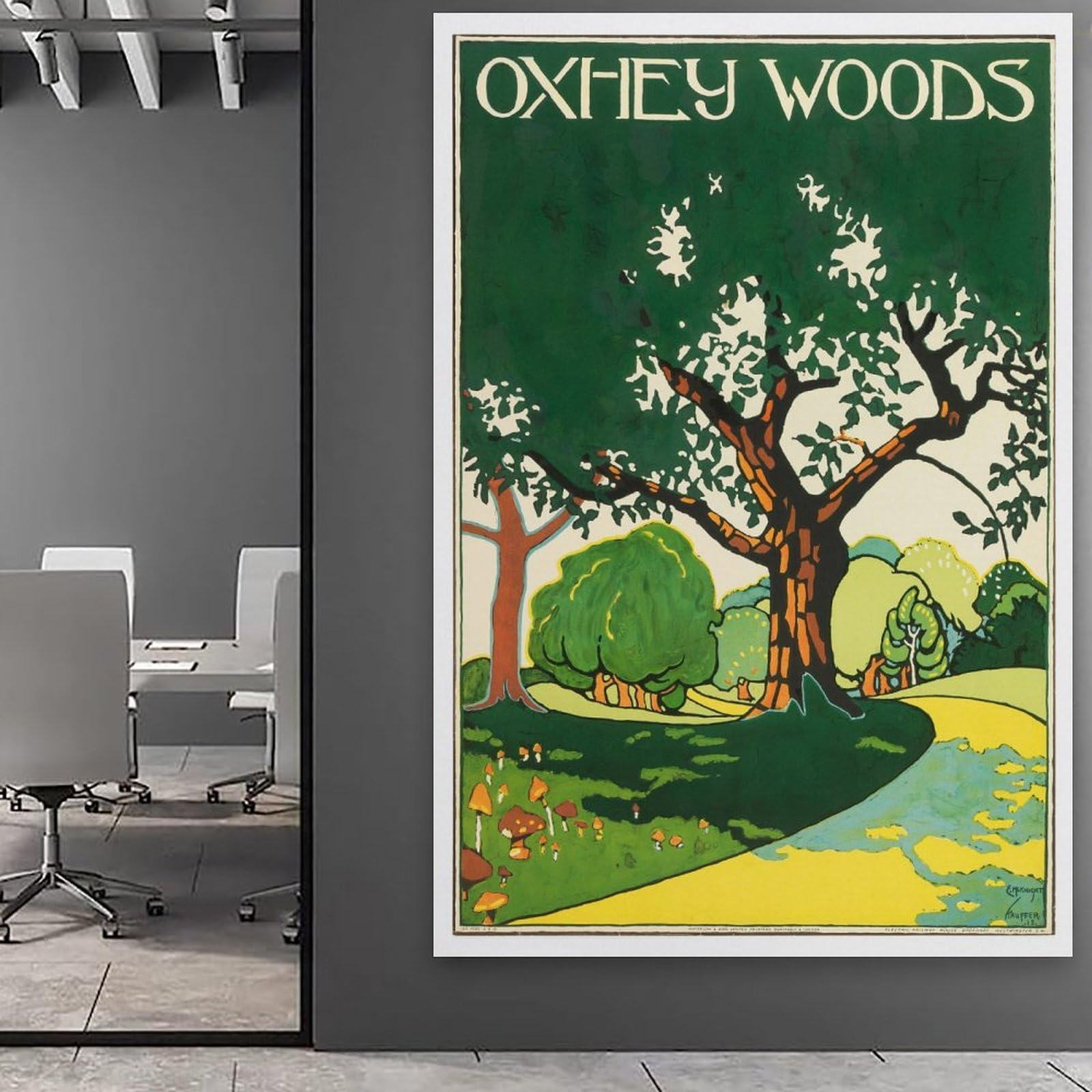 Oxhey Woods, London Underground (1915) Poster su tela, decorazione per soggiorno, arte della parete, camera da letto, pittura artistica, pittura moderna per la casa, il ragazzo camera da letto, la