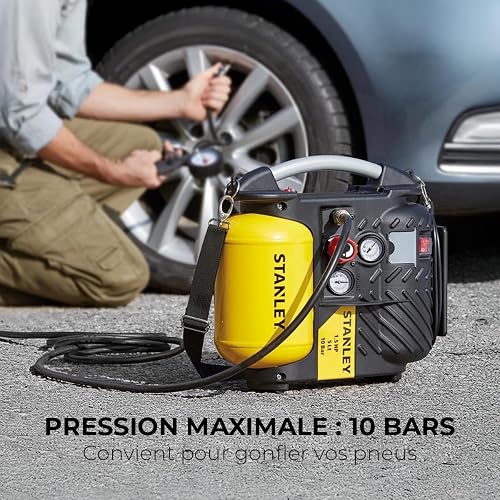 Stanley Compresseur DN200/10/5 - Compresseur à Air 10 Bar - 5L - 180L/Min - Compresseur à Air Portatif avec Poignée et Sangle de Transport - Jaune - 8