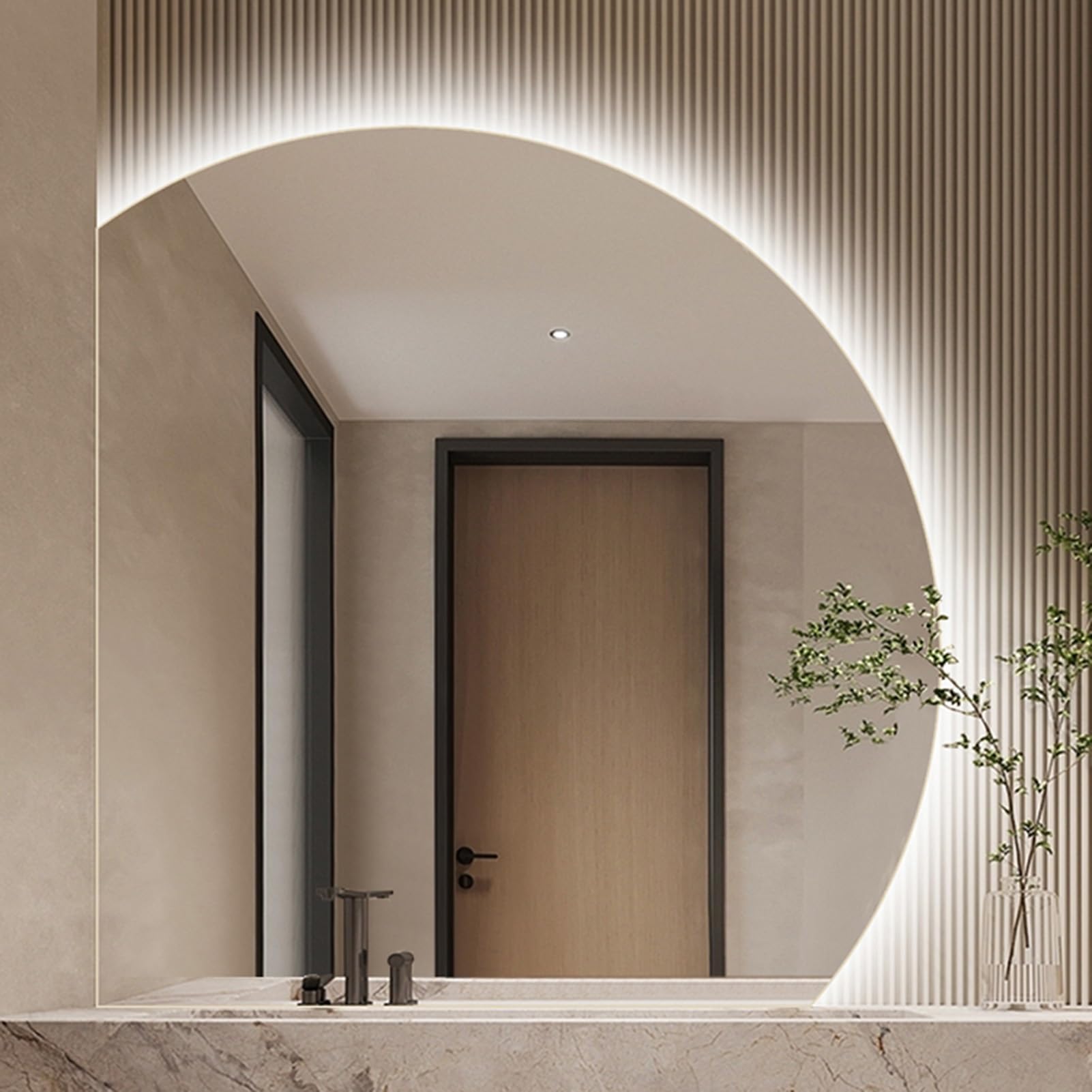 FGXHHS Semi-circle Frameless Led Wall, 50 cm Irregular Backlit Illuminated Vanity with Lights, Wall Mounted Smart Makeup Touch 3 Colour Dimmable