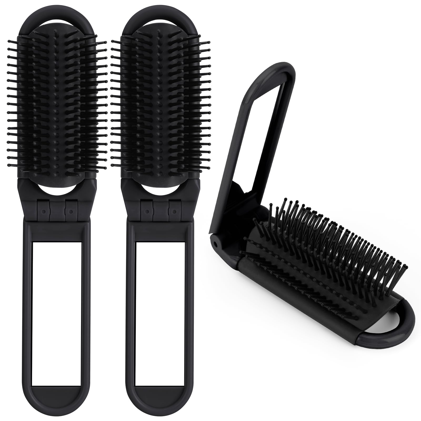 OSDUE Folding Hair Brush With Mirror, Mini Travel Portable Pocket Size Comb With Soft Nylon Bristles