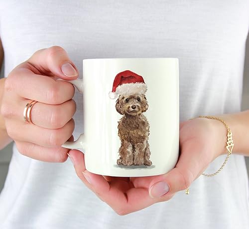 Miniatura 3 de Andaz Press Taza de café para perros de 11 onzas, cacapú marrón con sombrero de Papá Noel, 1 paquete