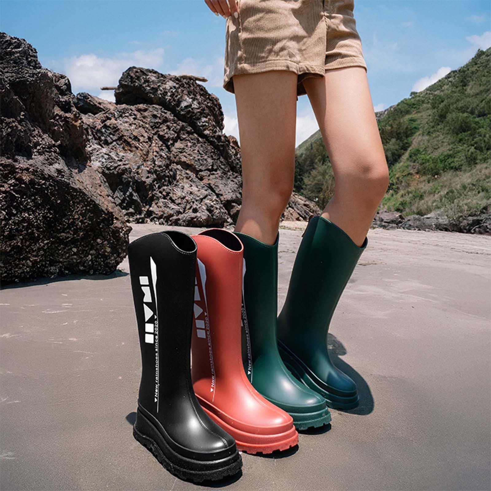Generisch Botas de lluvia altas para mujer, largas, impermeables, de goma, antideslizantes, suela gruesa, antideslizantes, cómodas, duraderas, para jardín, cocina