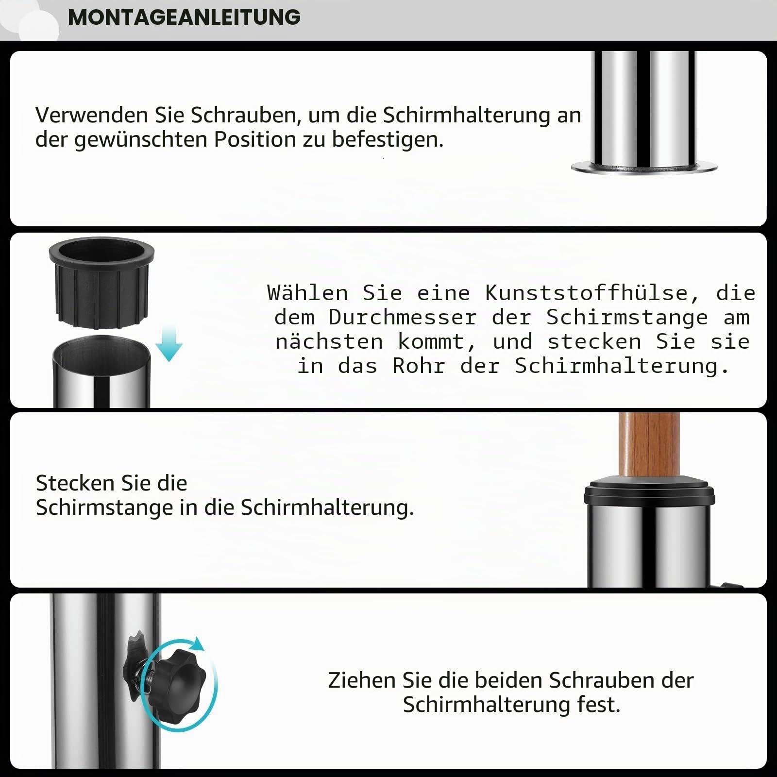 Garten Sonnenschirm Standrohre Geliefert, Universal SonnenschirmStandrohr mit 3 TLG Reduzierring(48/38/31.5 mm) Sonnenschirm Hülse Stände, Schirmbaser Standrohr für Granit, Eisenplatte, Zementplatte
