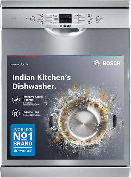 Bosch 13 Place Setting (fits up to 70 utensils) Free-Standing Dishwasher for Indian Utensils | Hygiene+ & Intensive Kadhai Program (SMS66...