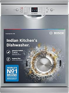 Bosch 13 Place Setting (fits up to 70 utensils) Free-Standing Dishwasher for Indian Utensils | Hygiene+ & Intensive Kadhai Program (SMS66GI01I, Silver Inox, Removes 99.9% Germs, Inbuilt Heater)