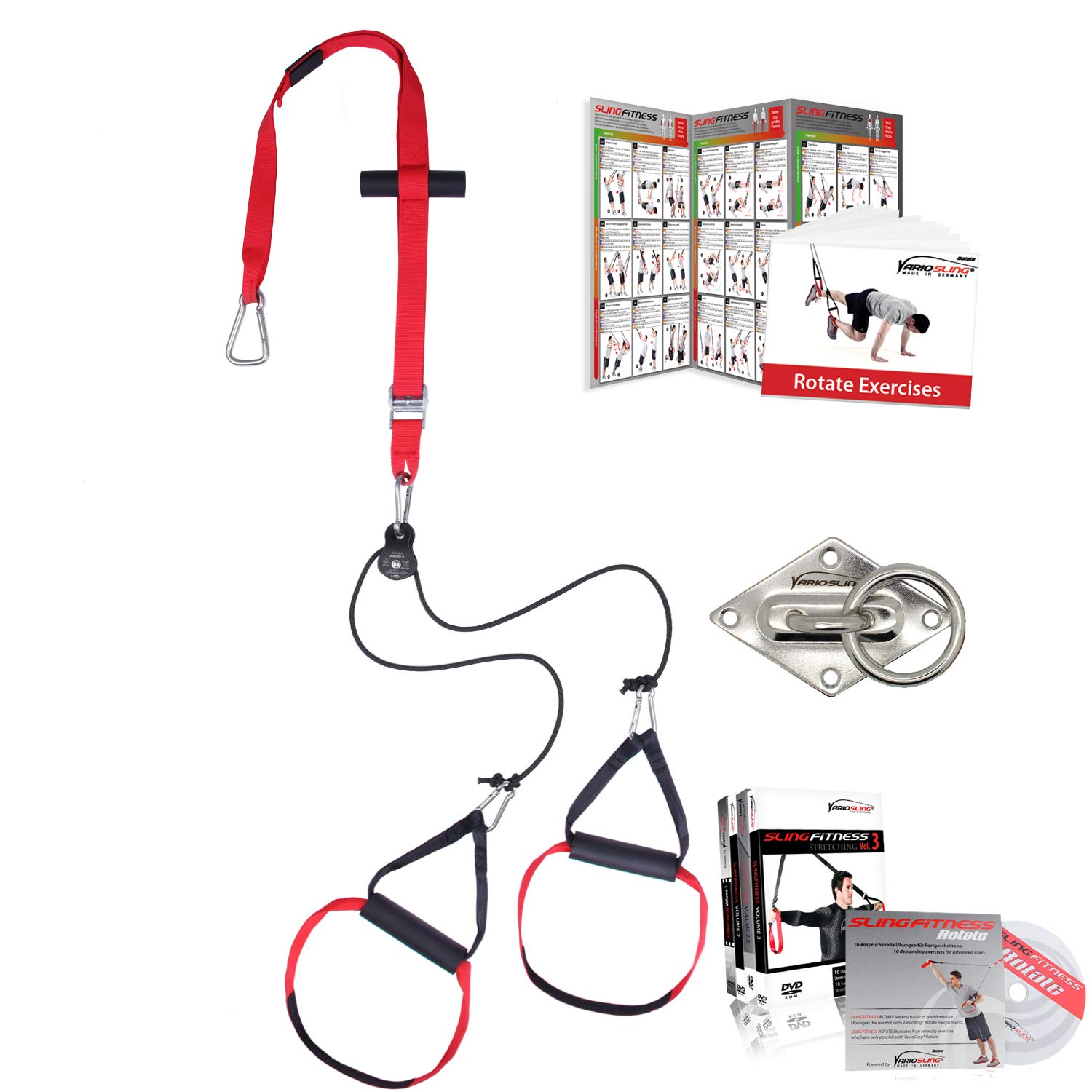 Sling Trainer mit Umlenkrolle inkl. 2X Schlingentrainer DVD, Türanker, Poster, (Rotate Paket mit Halterung + mehr DVDs)