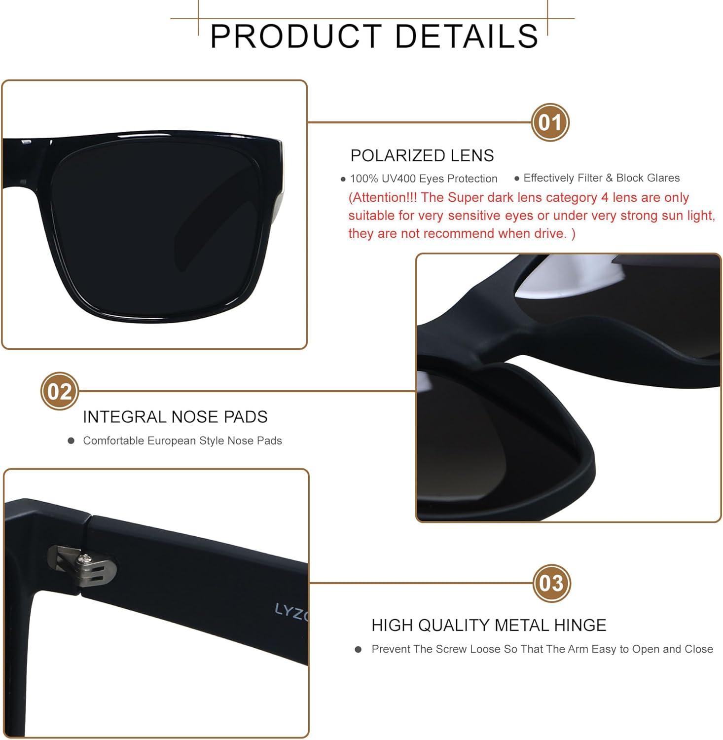 LYZOIT Extra Large Sunglasses for Big Wide Heads Mens Polarized XL Oversized Square Sun Glasses - Image 4