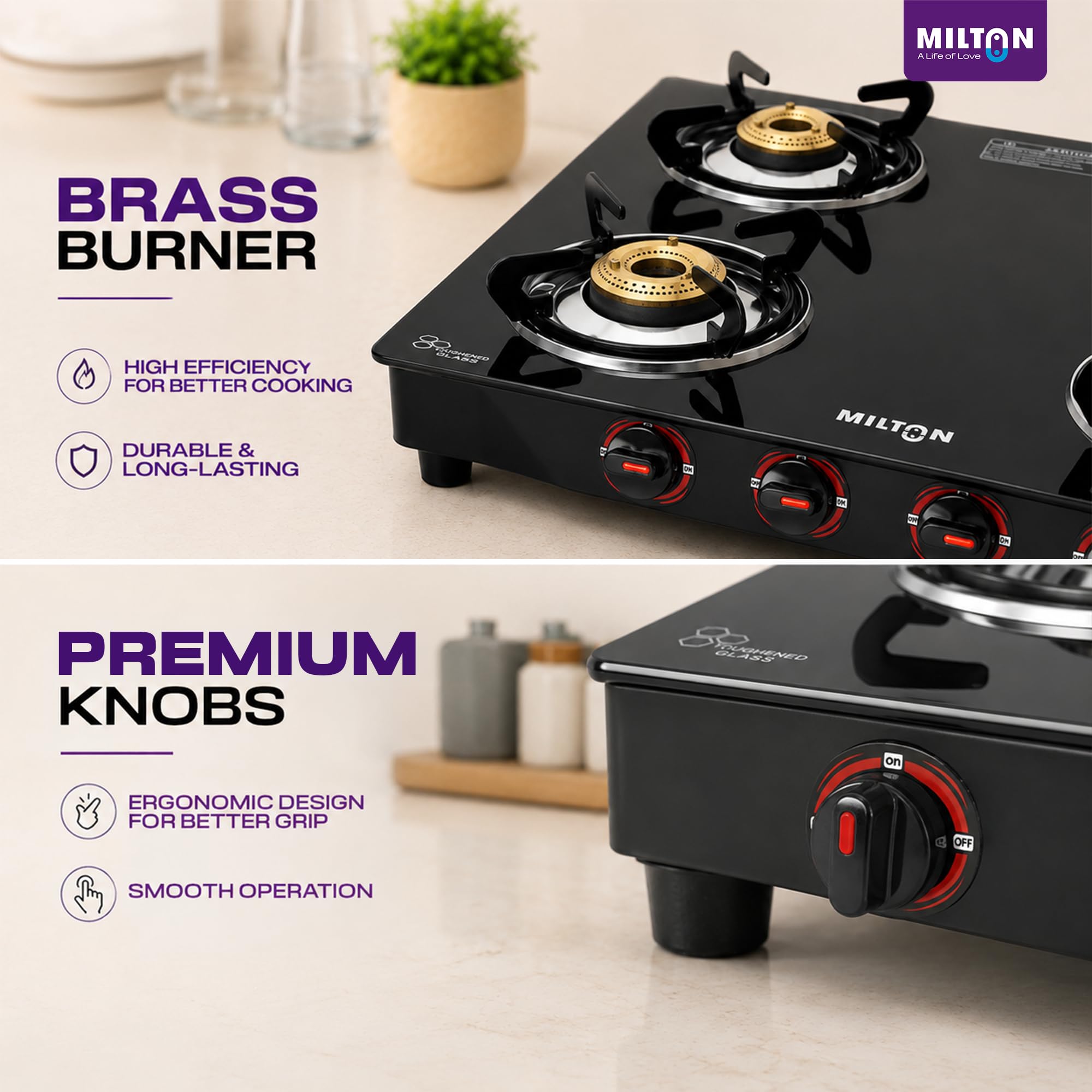 Milton 4 Burner Gas Stove - Black Glass Top -5 Milton 4 Burner Gas Stove - Black Glass Top -5
