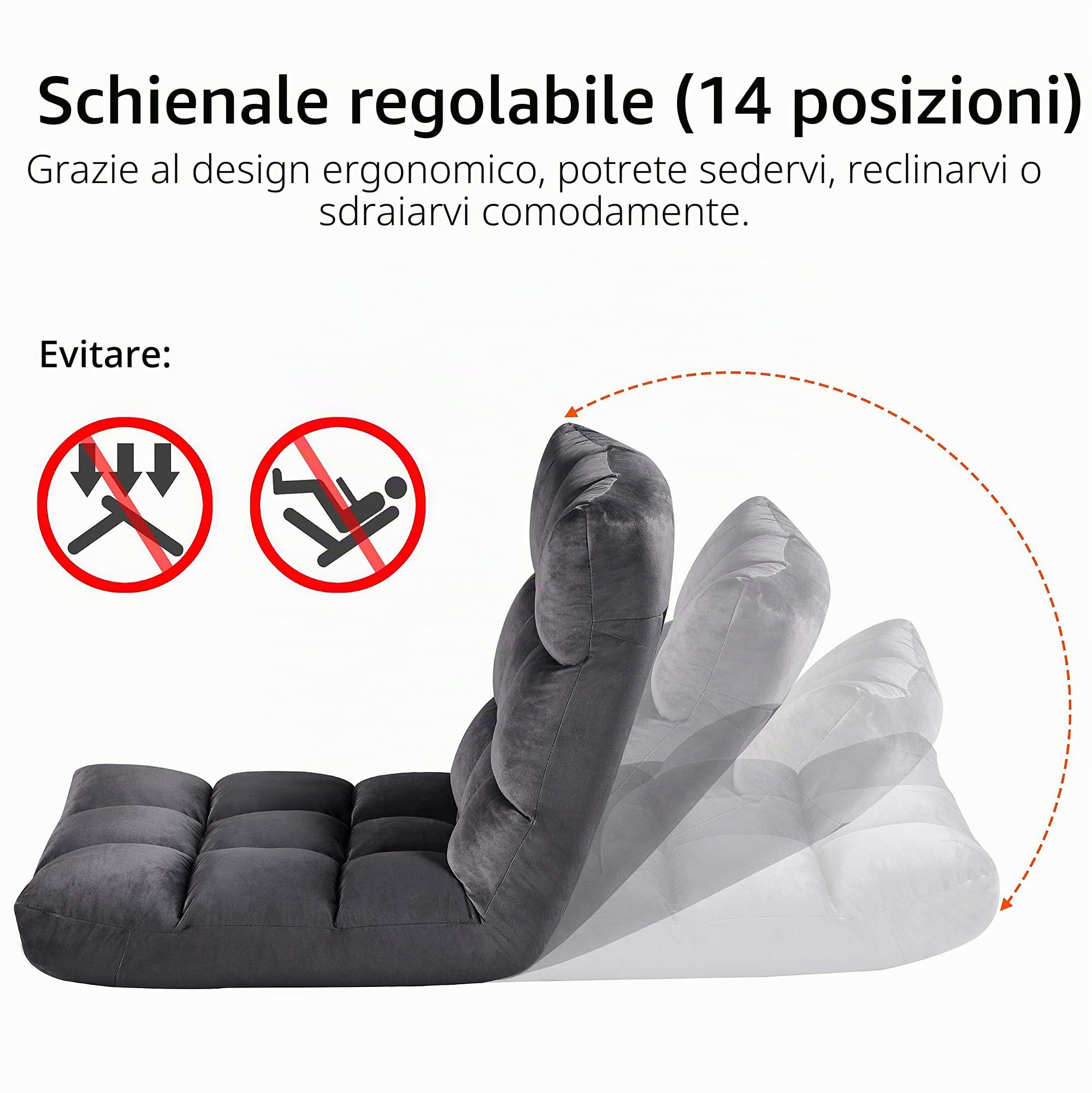 Yaheetech Sedia da Pavimento con Schienale Regolabile Poltrona Imbottita da Gioco/Yoga/Meditazione/Ufficio Domestico/TV/Lettura Grigia | Colore Grigio, Inclinazione 90°-180°, Telaio in Metallo, Per Lettura, TV, Meditazione, Casa e Ufficio