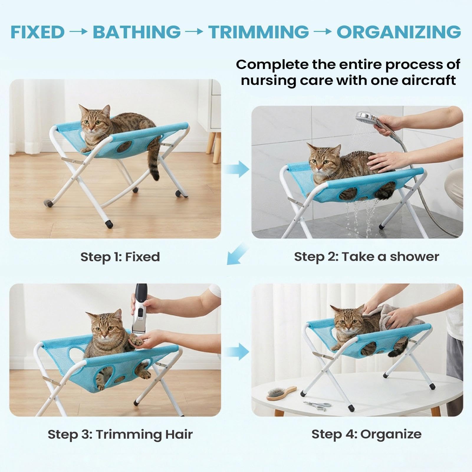 Mesa de Aseo para Perros en Casa A Prueba De Fugas Transpirable 8 Agujeros | Estación de Aseo Relajante para Corte Limado Uñas Baño e Higiene Oídos Dientes en Cachorros y Gatos