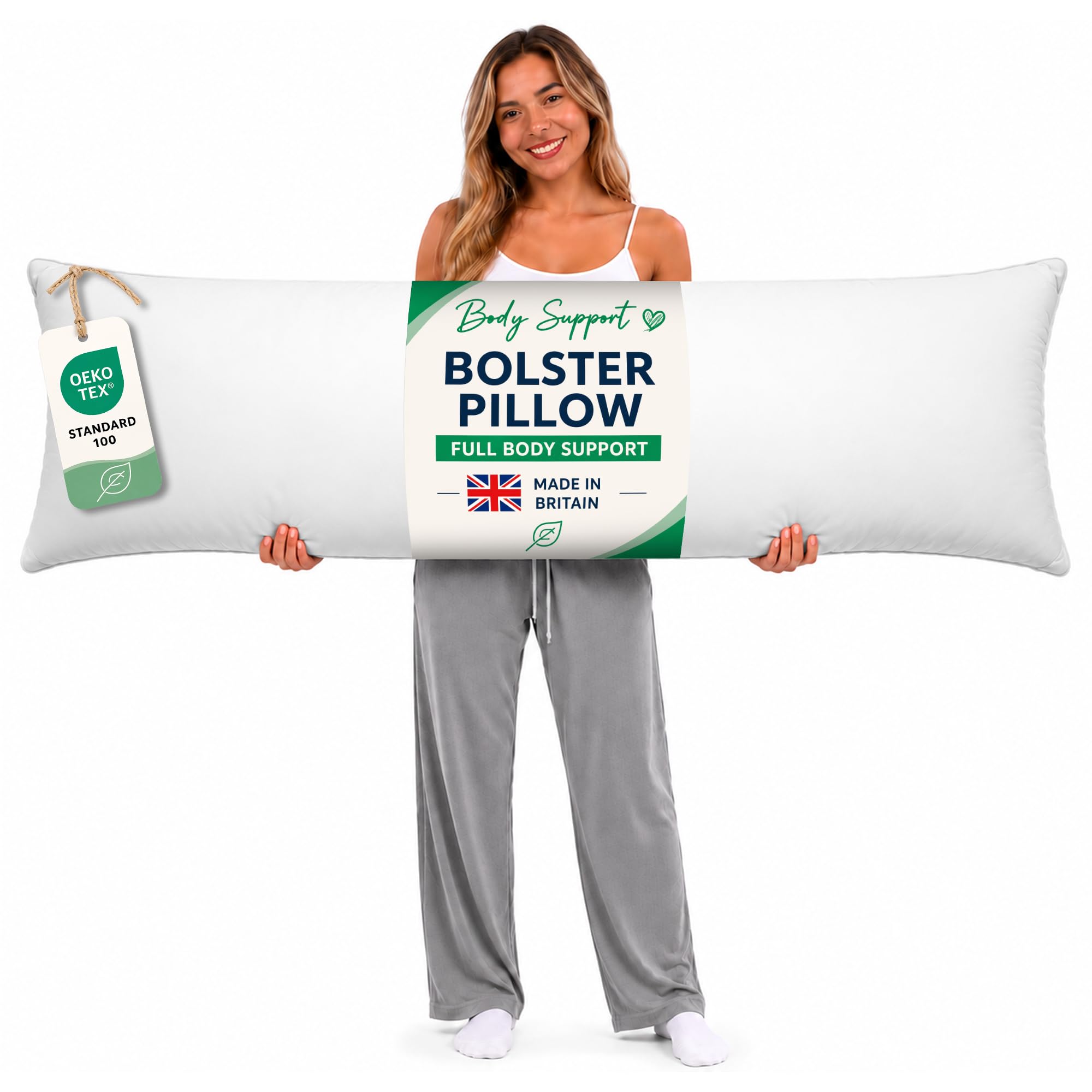 Rohi White Full Body Pillow 4.6FT Double Bed - Body Support Bolster Pillow