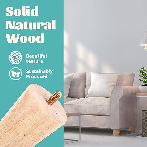Miniatura 5 de Txcucc Juego de 4 patas redondas de madera maciza de 2 pulgadas para muebles, sofá cama, silla de café, escritorio, patas rectas con pernos