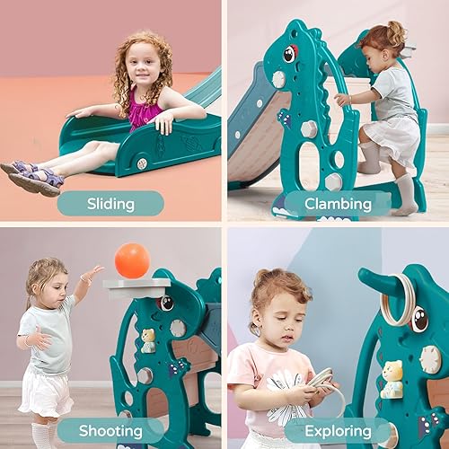 Miniatura 2 de Sephyroth Tobogán infantil para niños pequeños de 1 a 3 años, tobogán de plástico para interiores y exteriores, juego de escalada con aro de