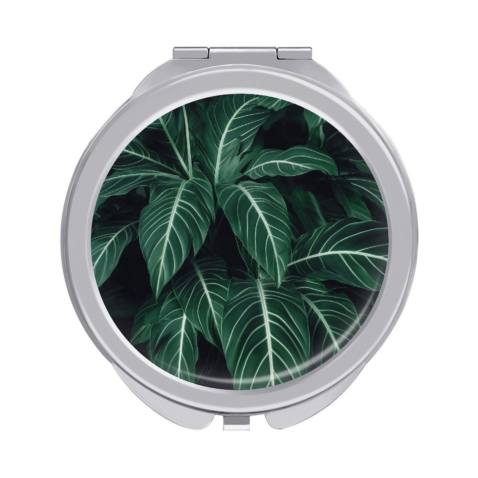 VstaDank Green Long Leaves Travel Makeup Mirrors Exquisite Double-Sided 2X/1X Magnifying Folding Pocket Mirror Portable Round Handheld Mirror Mini Compact Mirrors for Outdoor Home
