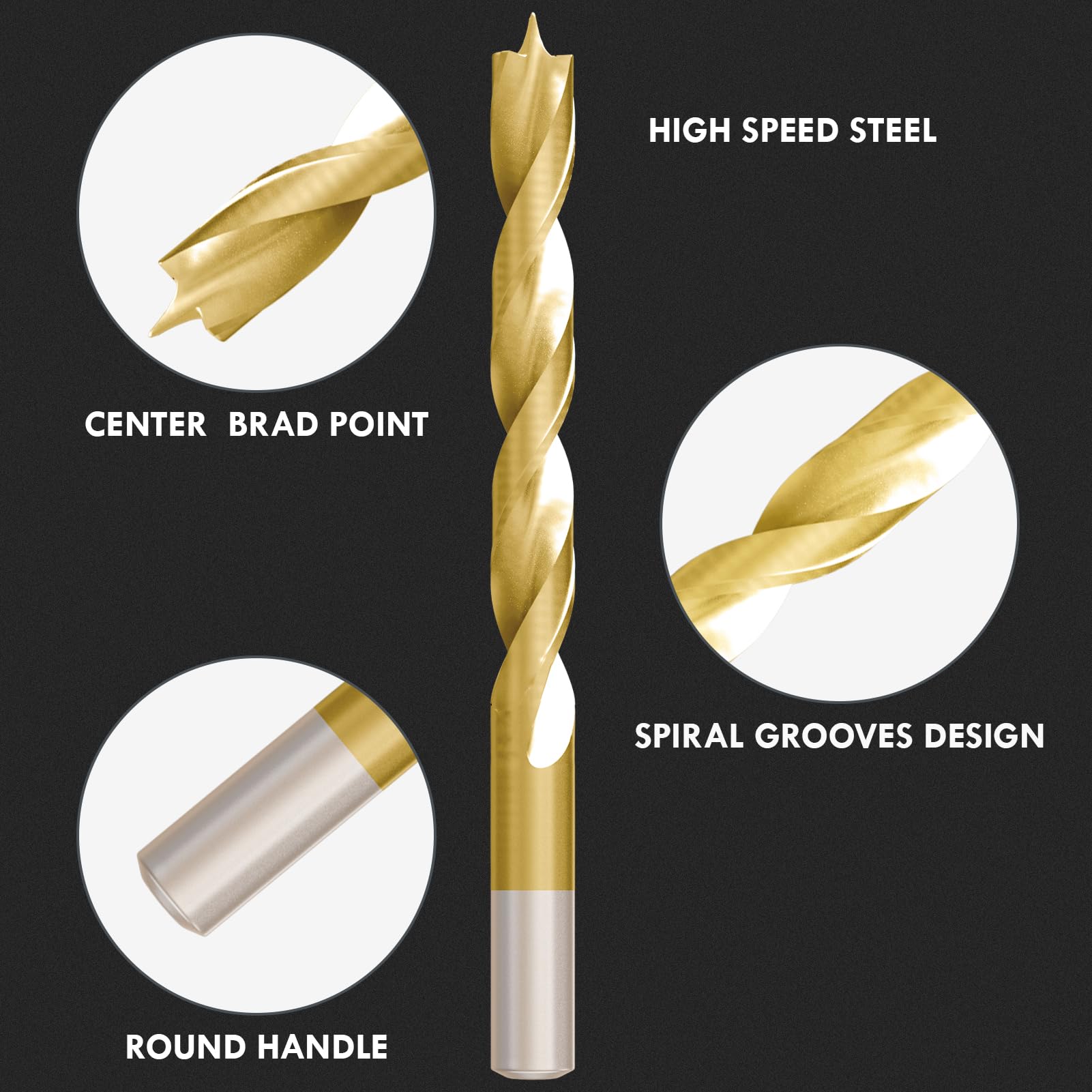 Brad Point - Juego de 29 brocas HSS recubiertas de estaño con diseño de doble flauta para carpintería y todo tipo de madera con caja de plástico (1/16 a 1/2 pulgadas)