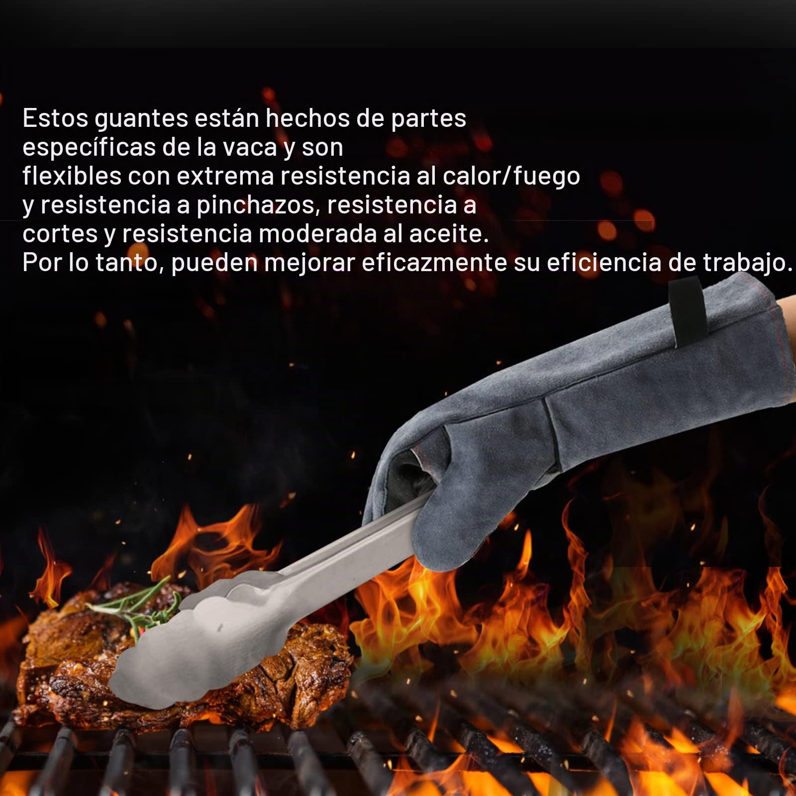 HITBOX Guantes de Soldadura Guantes de Cuero para Barbacoa/Parrillas/Soldadura/Estufa de Madera/Corteza/Manejo de Animales