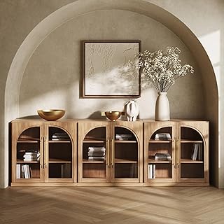 12 Wall Unit Ideas Living Room for Organized Stylish Storage 68 BELLEZE Set of 3 Modular Sideboard with Arched Glass Door, Accent Displa...