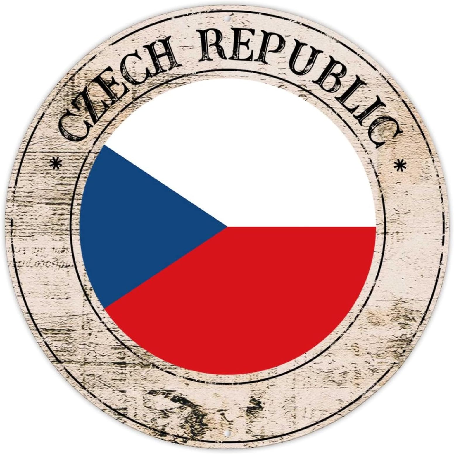 Czech Republic Porch Sign National Flag Rustic Shabby Chic Signs Czech Republic Flag Aluminum Metal Sign Country Souvenir Round Door Hanger Quality Metal Sign for Bedroom Yard Garage 9x9in