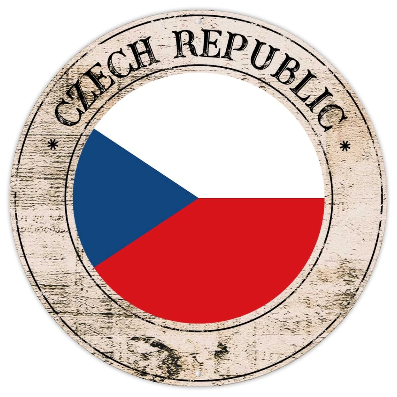 Czech Republic Porch Sign National Flag Rustic Shabby Chic Signs Czech Republic Flag Aluminum Metal Sign Country Souvenir Round Door Hanger Quality Metal Sign for Bedroom Yard Garage 9x9in