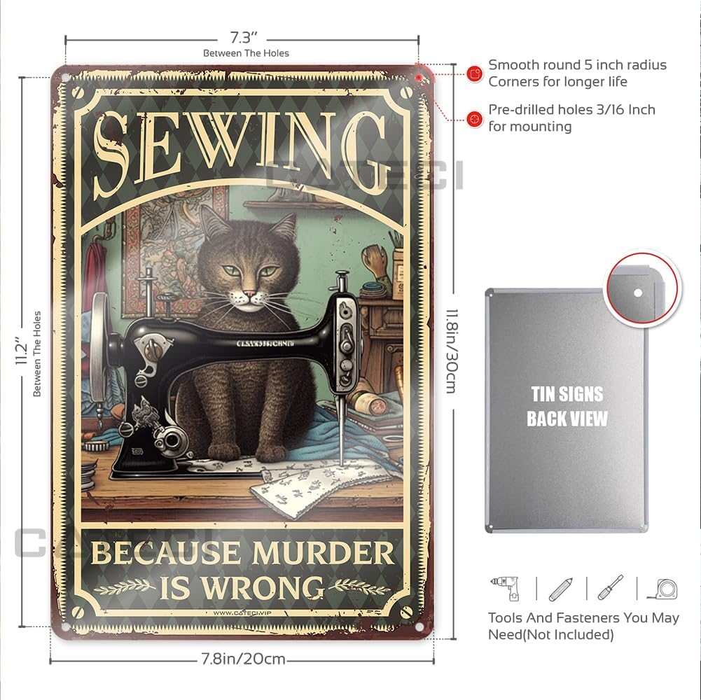 Bro Cave Sign Cat Kitty Sewing Because Murderis Wrong Tin Sign Gardening Decorvintage Posterscoffee Station Decoroffice Decor For Women Funny Tin Signs Vintage Cave Man Bar(20X30CM) image 3
