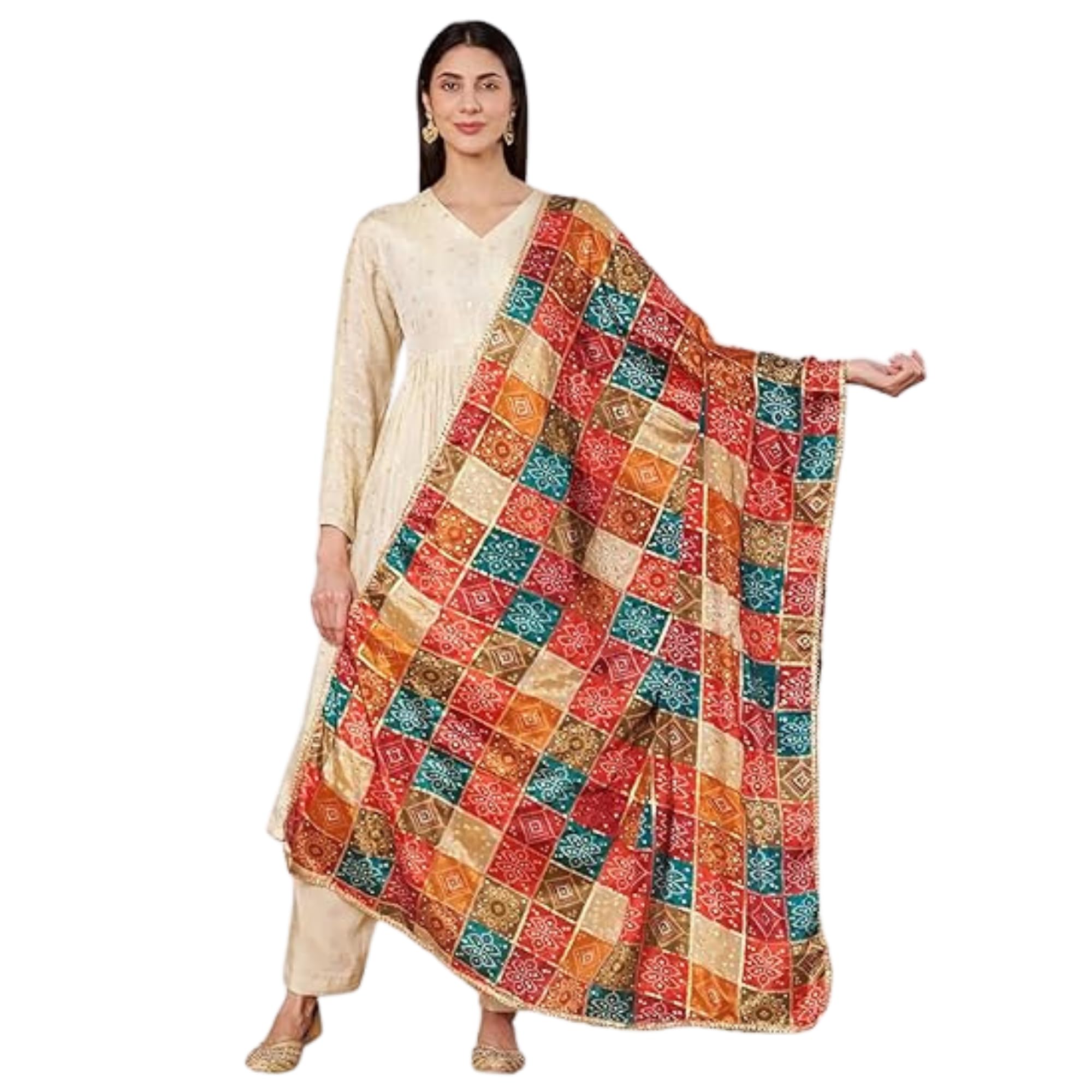 akshadeep Women's Art Silk Gild Foil Print Dupatta with Gotta Patti Lace Work - Traditional Art Silk Dupatta for Women (Gold Blue Box)-picture-15