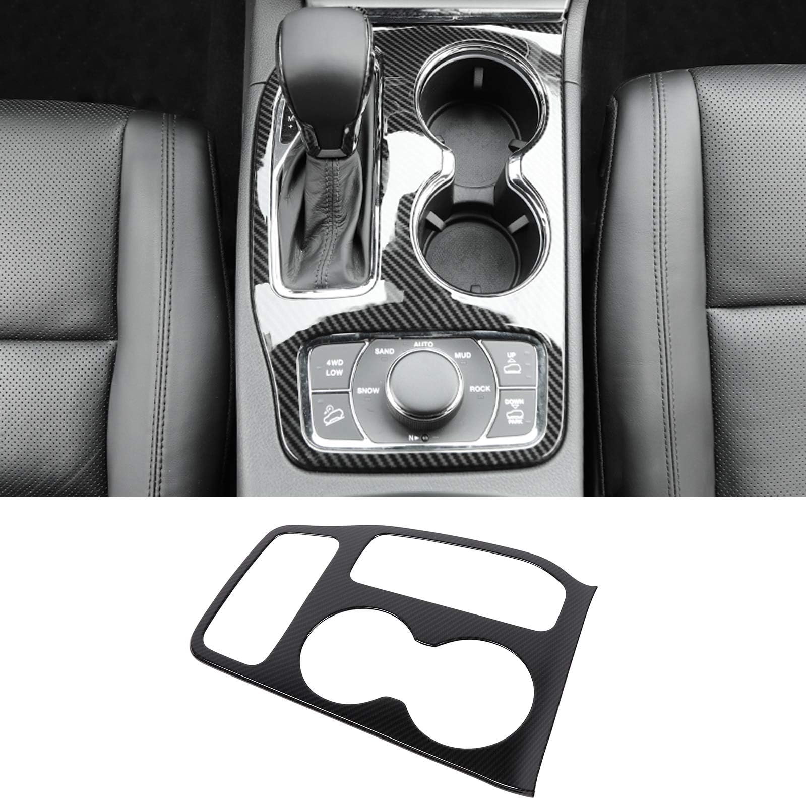 Tocatus Center Console Gear Shift Panel Cup Holder Trim Interior Accessories for 2016-2020 Jeep Grand Cherokee, ABS Carbon Fiber 1PC