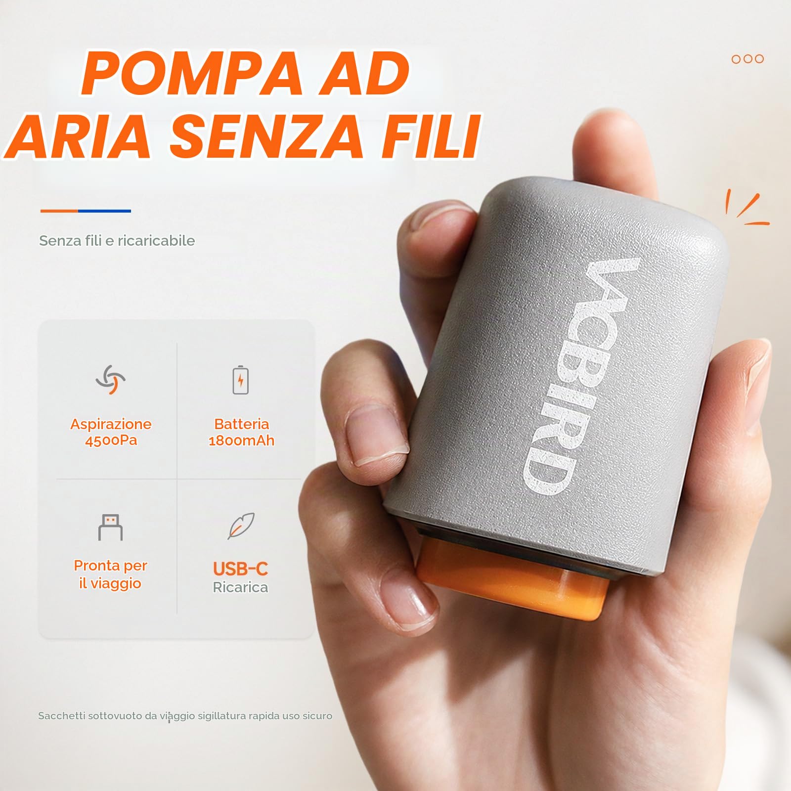 Vacbird Sacchetti Sottovuoto Vestiti con Pompa Elettrica Wireless, 20 Pezzi Buste Sottovuoto Vestiti(8*47x64cm, 8*54x74cm, 4*84x61cm) per Armadio, Piumini e Capi pesanti, Grande Capienza Salvaspazio