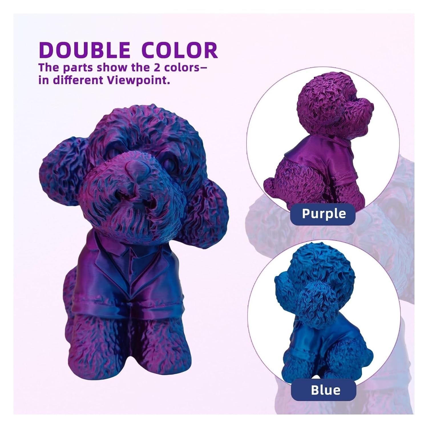 1kg 3D Printer Filament 2 Colors Mix, 1.75mm, Smooth Silk Shiny Surface, Fit for FDM Printers(Rose Blue)