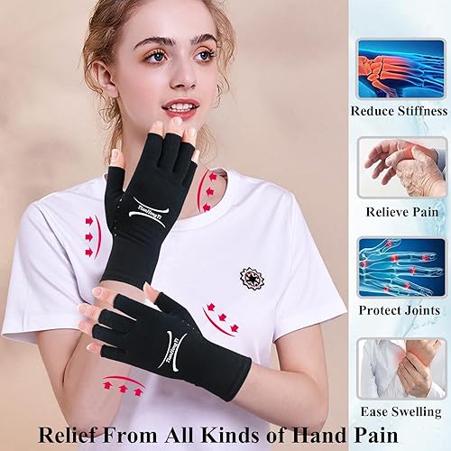Miniatura 5 de 2 pares de guantes de artritis para aliviar el dolor, guantes de compresión para artritis, túnel carpiano, osteoartritis, articulación, escribir,