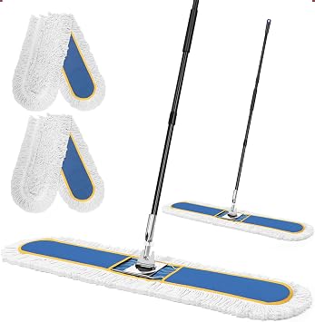 CLDREAM 48" Large Commercial Industrial Dust Mop for Floor Cleaning | 2 Washable Cotton Mops Pads/Wet Dry Floor Duster Broom for Hardwood Floors Marble Laminate Tile Concrete Garage/Blue