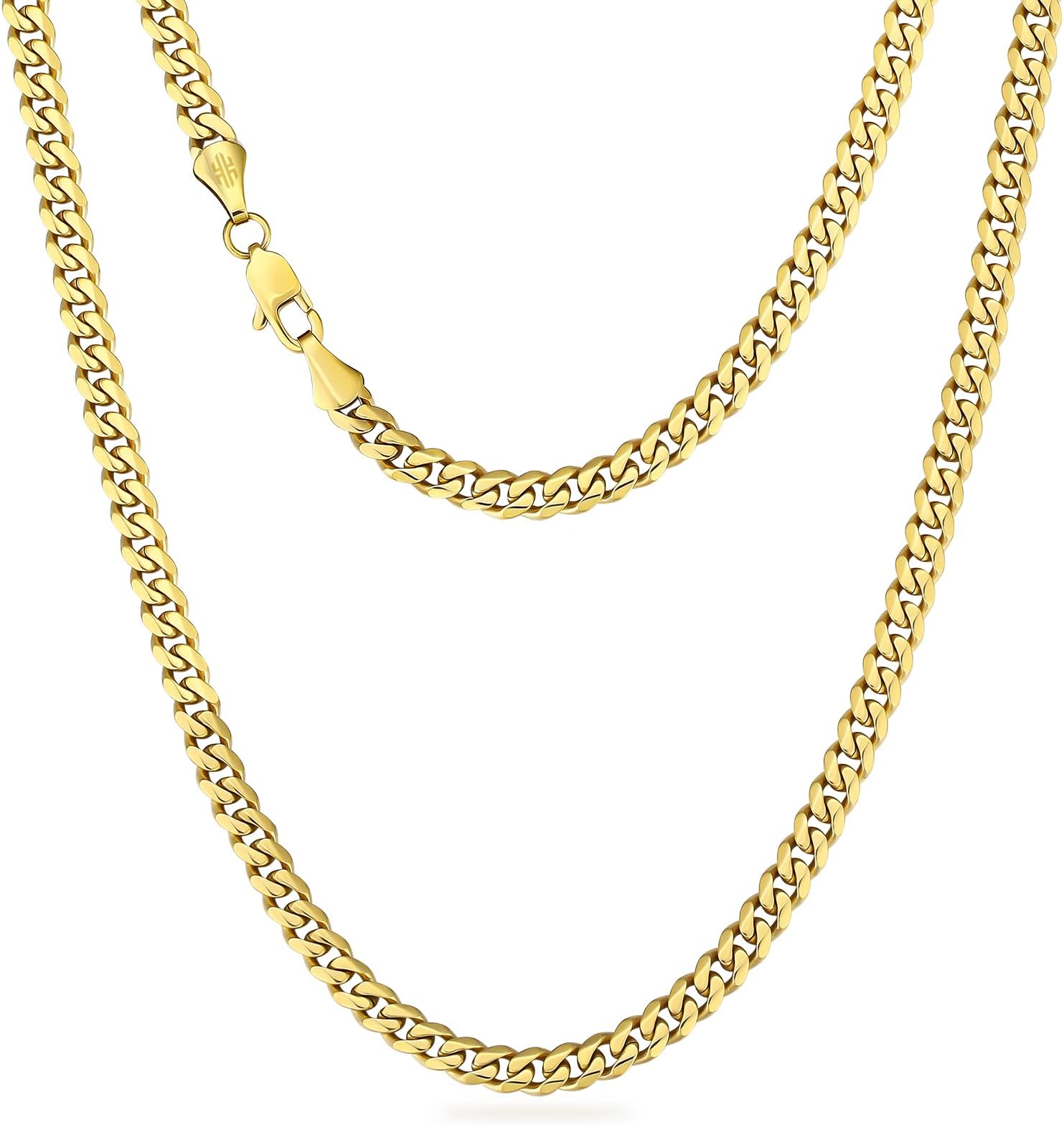 KRKC&CO 6mm Men Necklace, 6 Sides Diamond-Cut Miami Yellow Gold Cuban Link Chain(Gold-20in)