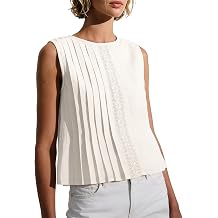Womens Pleated Crop Tank Tops Summer Sleeveless Crew Neck Blouse Loose Fit Trendy Y2K Guipure Babydoll Shirts