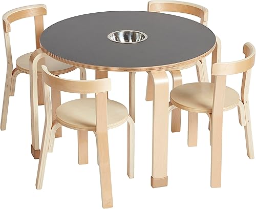 ECR4Kids Bentwood - Juego de mesa y silla, muebles para niños, natural, 5 piezas