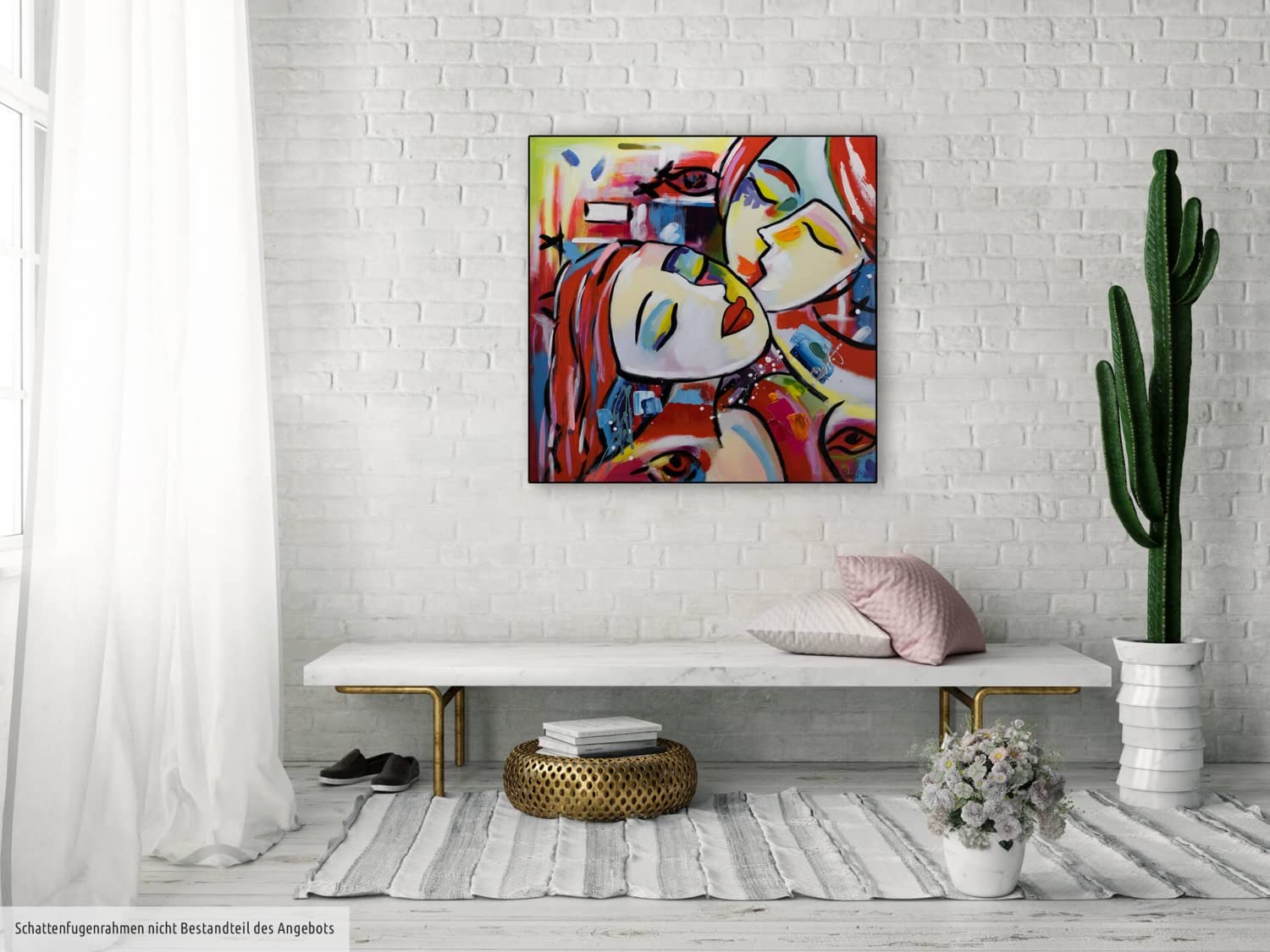 KunstLoft Leinwandbild 80x80cm Handgemalt Gemälde Lodernde Liaison Liebespaar Bunt