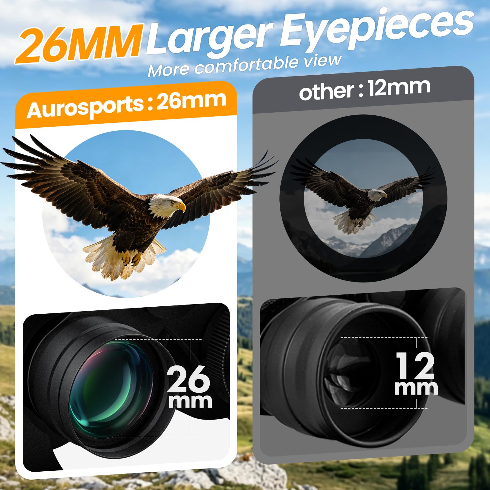 Aurosports Binocolo 20 x 70 per bird watching, ad alta potenza, per osservare le stelle, binocolo HD a lungo raggio per caccia, sport all'aria aperta, escursionismo, viaggi