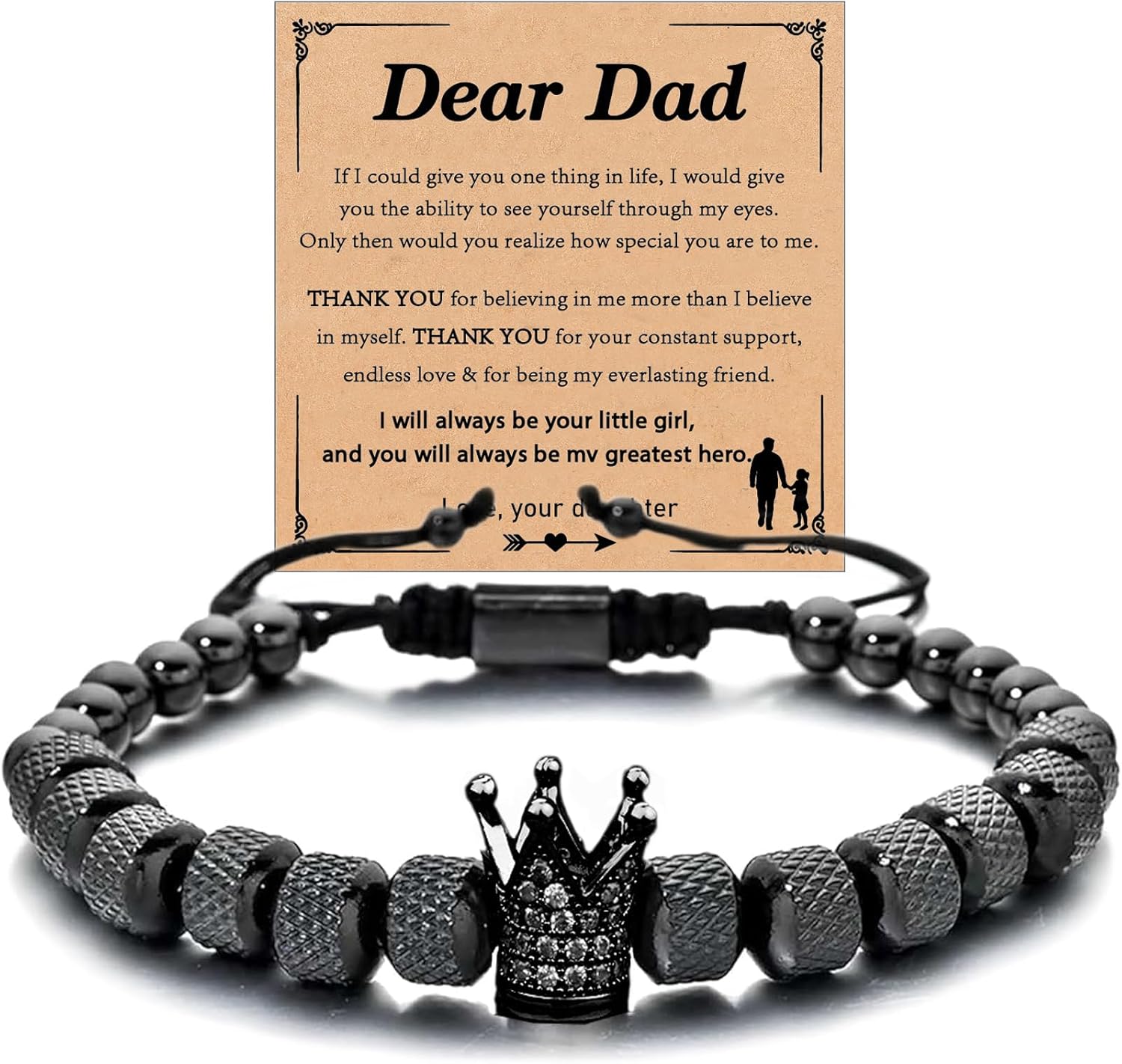 To My Man - Straighten Your Crown Bracelet Gift Set, To My Man Bracelet Adjustable Bead Stainless steel Crown Bracelets Boyfriend Anniversary Birthday Christmas Fathers Gifts for Men